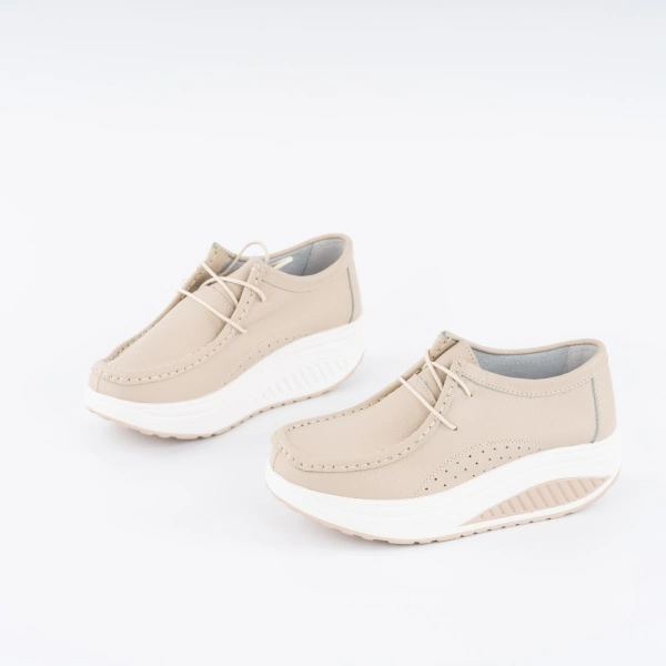 Pantofi Casual K5 Piele Naturala Beige