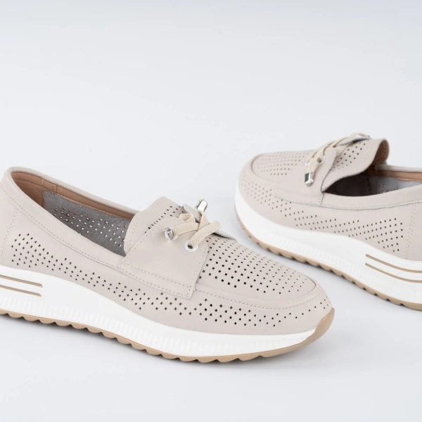 Pantofi Casual K6 Piele Naturala Beige