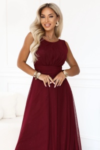 AVELINE Rochie maxi lungă din tul cu sclipici și decolteu rotund - bordo - Img 4