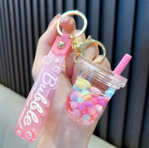 Breloc pentru chei model pahar Bubble Tea, potrivit pentru cadou sau suvenir, culoarea roz, theCasius.®
