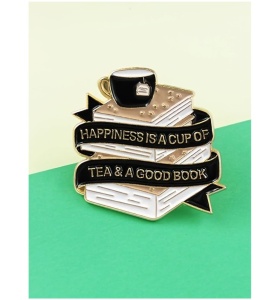 Brosa decorativa tip pin pentru geci si ghiozdane, model Happiness, 3 x 3 cm - Img 2