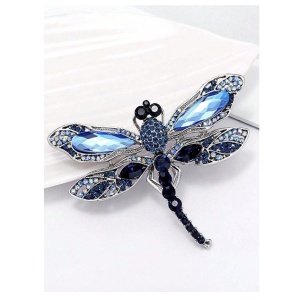Brosa in forma de libelula, model Dragonfly, cu strasuri, culoarea albastru - Img 3