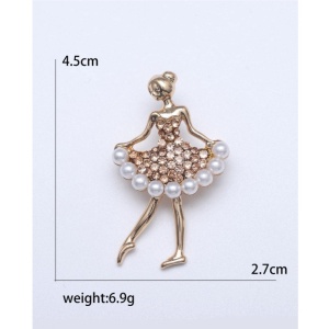 Brosa vintage, model Balerina cu perle faux, culoarea auriu - Img 6