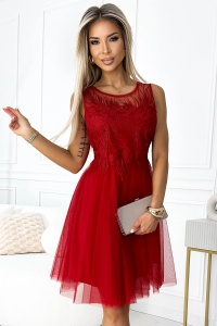 CATERINA Rochie feminină din dantelă cu tulle delicat - ROȘIE