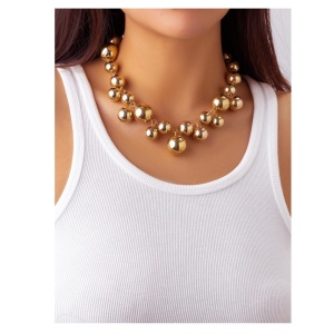 Colier tip choker format din bile mari, diametru 40+7 cm, culoarea auriu - Img 3