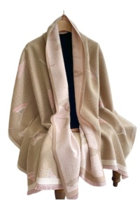 Esarfa lunga tip sal pentru dama din materiale premium, model floral papadie, culoarea roz bej, theCasius.®