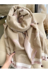 Esarfa lunga tip sal pentru dama din materiale premium, model floral papadie, culoarea roz bej, theCasius.® - Img 2