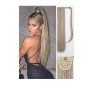 Extensie de par tip coada cu accesoriu de prindere, infasurat in jurul parului, lungime 55 cm, culoarea blond - Img 2