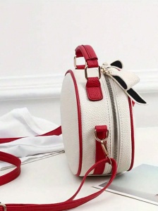 Geanta de mana rotunda Mini Cherry, crossbody, cu maner superior, dimensiuni 20x20x9 cm, culoarea alb si rosu - Img 4