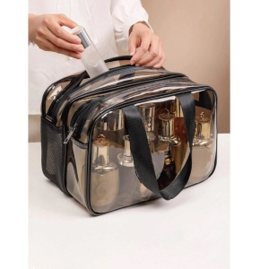 Geanta pentru cosmetice cu doua compartimente de capacitate mare, 30.5 cm, culoarea negru fumuriu transparent - Img 2