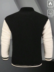 Jacheta barbati, maneca lunga, color block, fermoar, material plush, all season, casual - Img 3