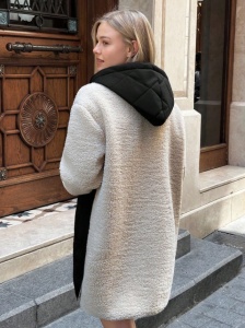 Jachetă damă casual primăvară-toamnă cu blană artificială, design contrastant, închidere cu capse, buzunare laterale, stil elegant și confortabil - Img 3