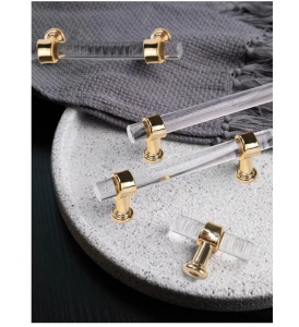 Maner sertar din rasina tip banda, transparent cu detalii aurii, pentru sertare si dulapuri, design elegant