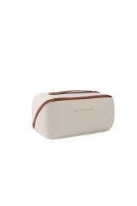 Organizator cosmetice de mare capacitate pentru articole de toaleta pentru femei, potrivita pentru calatorie, dimensiuni 23.5x10x17 cm, culoarea alb si margini maro, The Casius.® - Img 2