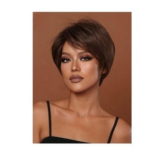 Peruca pentru femei, par scurt bob, cu breton, imita parul natural, culoarea saten inchis, lungime 25 cm, The Casius.® - Img 6