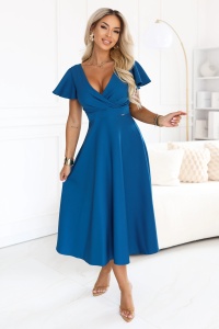 Rochie midi evazată cu decolteu petrecut și mânecă scurtă - verde mare - Img 4