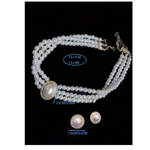 Set colier choker din perle albe faux cu pandantiv si cercei perla, culoarea alb - Img 5