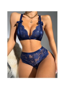 Set lenjerie intima sexy, format din chilot si sutien, material dantelat, marimea M, culoarea albastru, The Casius.® - Img 4