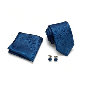Set pentru barbati, include cravata, batista de buzunar, butoni, clema de cravata in design clasic, culoarea albastru ultramarin, The Casius.® - Img 4