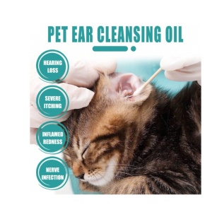 Set pentru curatarea urechilor animalelor de companie, contine 1 cutie cu 30 ml ulei + 10 tampoane de bumbac, pentru curatare urechi pisici si caini - Img 5
