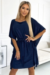 SOFIA Rochie fluture cu legare în talie - MARINĂ cu sclipici