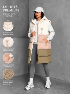 Vestă damă cu glugă, design multicolor, stil casual modern, călduroasă și confortabilă - Img 2