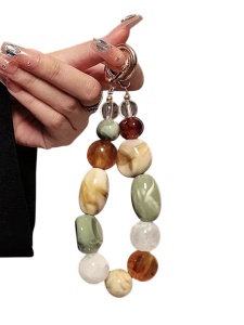Breloc tip bratara The Casius, margele acrilice mari, multicolor bej-maro, elastic, cu carabina