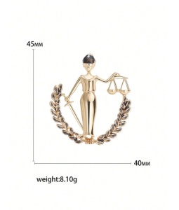 Brosa femei, Zeita Justitiei, design elegant, auriu, 4.5x4cm - Img 6