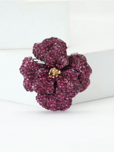 Brosă floare Bujor, The Casius, cristale din sticlă, roșu burgundi, 4x4cm - Img 2