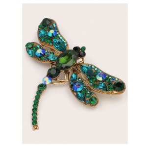 Brosa in forma de libelula, model Dragonfly, cu strasuri, culoarea verde smarald - Img 6
