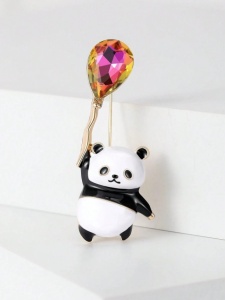 Brosa model Panda cu balon, 4.7 x 1.9 cm, culoarea alb si negru - Img 6