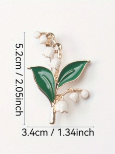 Brosa vintage flori de Lacramioare, alb si verde, 5.2x3.4cm - Img 2