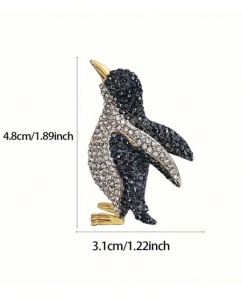 Brosa vintage in forma de Pinguin Imperial, decorata cu pietre, accesoriu rafinat, culoarea negru si alb - Img 4