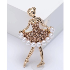 Brosa vintage, model Balerina cu perle faux, culoarea auriu - Img 3