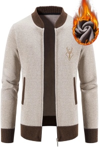Cardigan pentru barbati tip jacheta captusita cu fleece cu logo brodat - Img 2