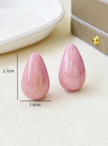 Cercei in forma de picatura, 2.7 x 1.6 cm, culoarea roz cires - Img 3