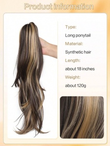 Coada de par extensie Ponytail usor ondulata, 45 cm, culoarea saten cu suvite blonde - Img 4