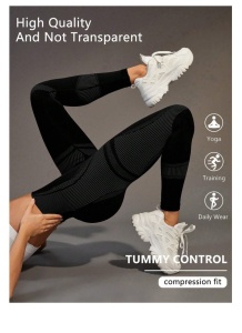 Colanti material respirabil, model Studio, potriviti pentru yoga, fitness, marimea L, culoarea negru, theCasius.® - Img 2
