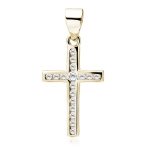 Cruciuliță din argint 925 placată cu aur 14K, cu zirconii albe, 25 x 12 mm