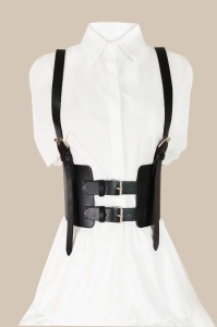 Curea tip ham vestimentar cu centura lata pentru dama si catarame metalice, 82 cm, culoarea negru - Img 2