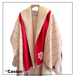 Esarfa lunga tip sal pentru dama din materiale premium, model floral si carouri, rosu si bej