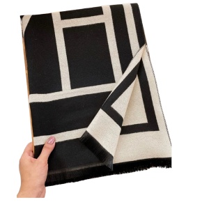 Esarfa tip sal pentru dama din materiale premium, model geometric, culoarea negru si bej - Img 6