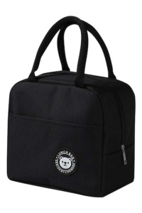 Geanta de pranz portabila din poliester pentru scoala, birou, calatorie, model Urs, 21 x 23 x 13 cm, culoarea negru, theCasius.®