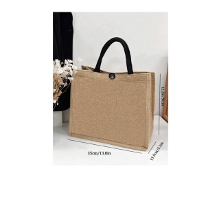 Geanta tote din material de in, model Books and Coffee, 31 x 35 x 13.5 cm, culoarea bej - Img 5