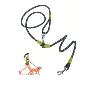 Lesa crossbody pentru animale de companie, din material reflectorizant, potrivita pentru plimbari cu mainile libere, 250 cm, culoarea negru si verde, The Casius.® - Img 3