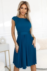LILA Rochie clasică plisată cu mâneci scurte și curea - culoarea mării - Img 2