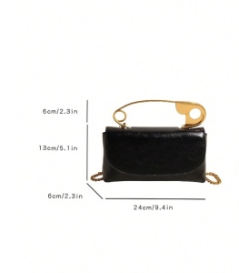 Mini geanta retro cu maner model Ac de siguranta, design minimalist elegant, dimensiuni 13 x 24 x 6 cm, culoarea negru - Img 5