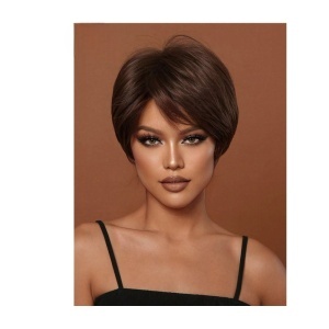 Peruca pentru femei, par scurt bob, cu breton, imita parul natural, culoarea saten inchis, lungime 25 cm, The Casius.® - Img 3