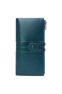 Portofel pentru dama, multiple compartimente, din piele ecologica, 10 x 20 cm, culoarea verde petrol, theCasius.®