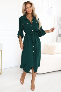 Rochie midi cu nasturi aurii și nodă - verde - Img 3